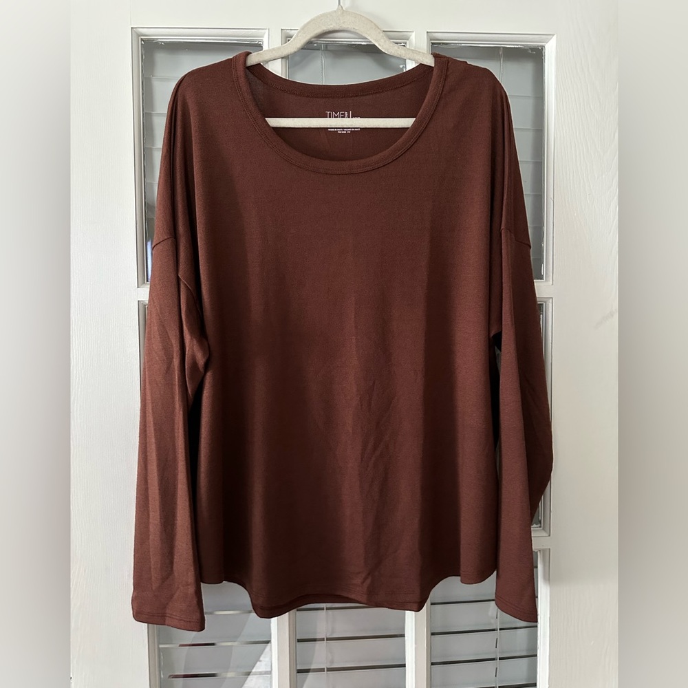 NWT Time and Tru Women’s XXL (20) Brown Long Sleeve Soft Knit Tee | SKU 0514